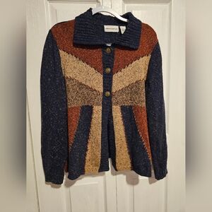 Colorful Knit Cardigan with Geometric Pattern
